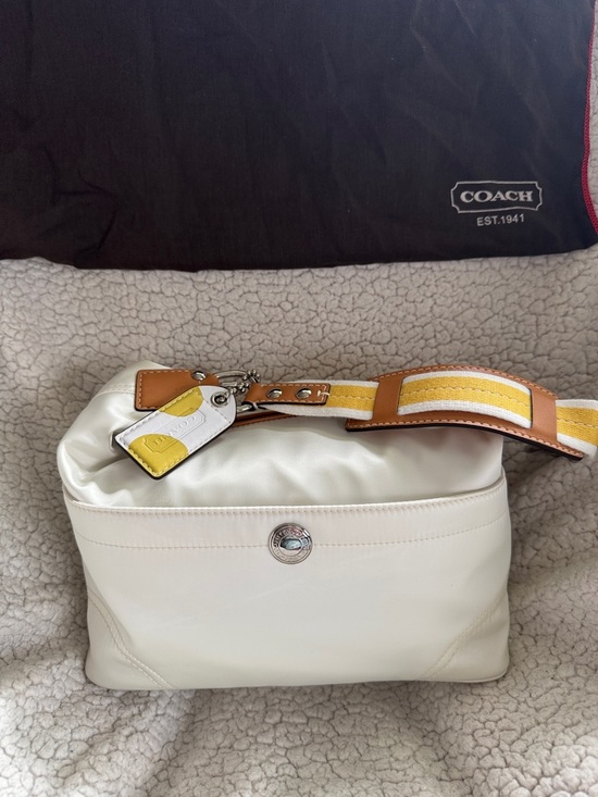 Coach Handbags - Coach Cream Hamptons collection Hobo Satin & Leather Yellow Accent bag.